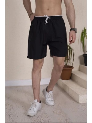ModaSize Erkek Deniz Şortu Fermuarlı Cepli File Astarlı - Siyah
