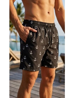 ModaSize Erkek Deniz Şortu Fermuarlı Cepli File Astarlı Hızlı Kuruyan Premium - Siyah