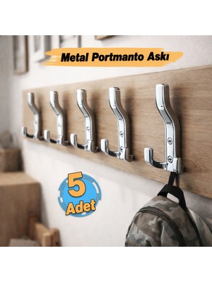 Badem10 (5 Adet) Aytuğ Portmanto Krom Renk Dolap Askılık Duvar Askılığı Vestiyer Mutfak Elbise Kıyafet Askı