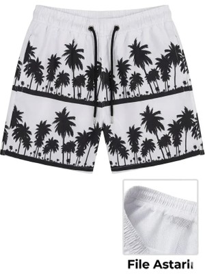 ModaSize Erkek Deniz Şortu Fermuarlı Cepli File Astarlı Hızlı Kuruyan Premium - Beyaz