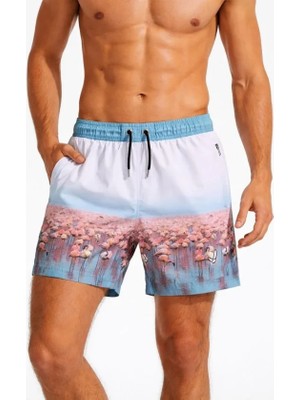 ModaSize Erkek Deniz Şortu Fermuarlı Cepli File Astarlı Hızlı Kuruyan Premium - Beyaz