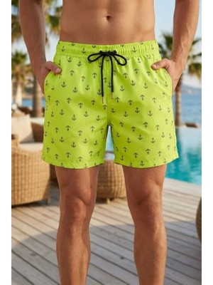 ModaSize Erkek Deniz Şortu Fermuarlı Cepli File Astarlı Hızlı Kuruyan Premium - Neon Yeşili