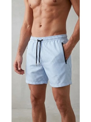 ModaSize Erkek Deniz Şortu Fermuarlı Cepli File Astarlı Hızlı Kuruyan Premium - Bebek Mavisi