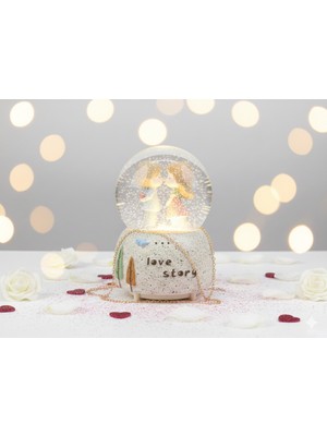PremiumPort Aşk Hikayesi Temalı LED Işıklı Müzikli Kar Küresi, Dekoratif Gece Lambası