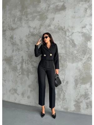 Quero Shanel Kumaş Omuzu Vatkalı Ceket Pantolon Ikili Takım