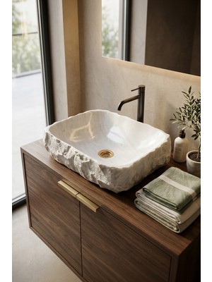 Deconore Doğal Mermer Modern Blok Lavabo