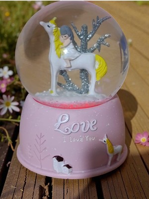 PremiumPort Parlak Unicorn Pilli Işıklı Kar Küresi, 10X6,5 Cm, Eğlenceli Dekorasyon