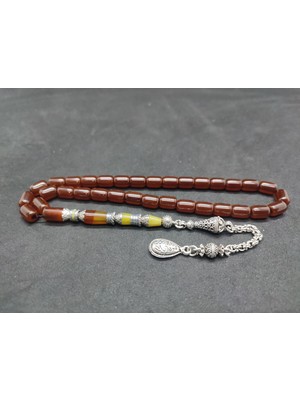 İskeçe Tesbih 475 Ayar Gümüş Püskül 475 Ayar Gümüş Nakkaş Sıkma Kehribar Sertifikalı 9509