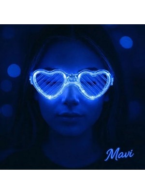 İlk El Grup Ieg™ Mavi LED Işıklı Kalp Gözlük – 3 Modlu Parti &amp; Glow Gözlüğü