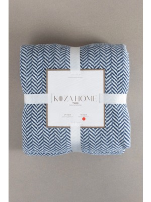 Koza Home Twin Battaniye Soft Pamuklu Tek Kişilik Battaniye Mavi Krem 150 x 200 5015A
