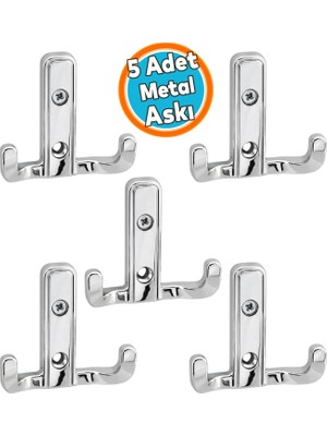 Nzb (5 Adet) Askı Krom Renk Dolap Askılık Duvar Askılığı Vestiyer Mutfak Elbise Kıyafet Askısı