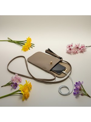 Pai Suni Deri Telefon Çantası – Gold Kilitli, Uzun Askılı Kadın Omuz & Çapraz Çanta