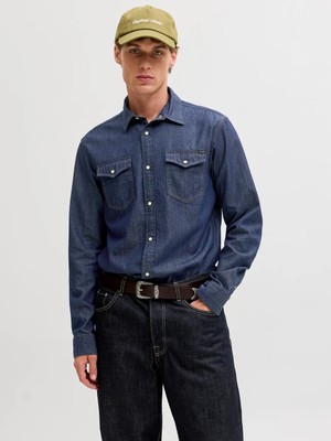 Jack & Jones Erkek Koyu Mavi Kot Gömlek - 12138115