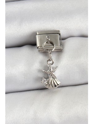 Eco Lounge 316L Çelik Sallantılı Zirkon Taşlı Deniz Yıldızı ve Istiridye Model Gümüş Renk Nomination Charm