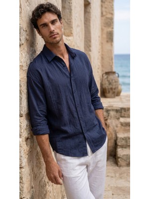 Adisia Erkek Armürlü Yarım Oversize Müslin Gömlek