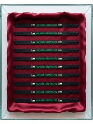 Zaytoon 10\'lu Filistinli \"hepimiz Filistinliyiz\" Siyah Kokolu Lastik Ayarlanılabilir El Bileklik A300072-10