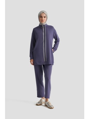 Armine Trend Şerit Detaylı Fermuarlı Pantolonlu Ikili Takım Indigo 26YT6102