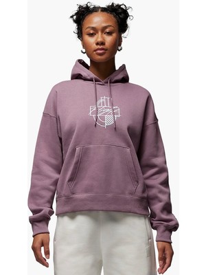 Nike Jordan Essentials Brooklyn Loose Fit Graphic Hoodie Bol Kesim Kapüşonlu Kadın Sweatshirt Mor