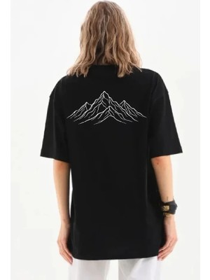 Modi Green Kadın Salaş Stil Siyah Nihilist Penguen Özel Tasarım Oversize Bisiklet Yaka Tişört