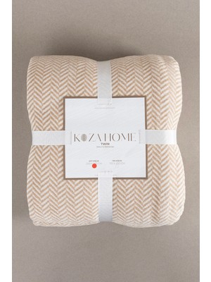 Koza Home Twin Battaniye Soft Pamuklu Çift Kişilik Battaniye Kahve Krem 200 x 220 5020A
