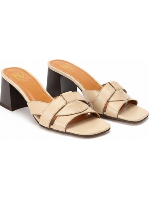 Ne&Ve Shoes Deri Çapraz Bantlı Kadın Topuklu Terlik