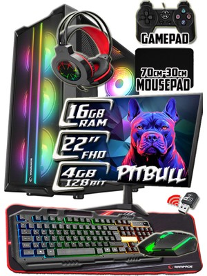 Warbox Pitbull X5650 Işlemci 16GB Ram 256GB SSD R7 240-4GB E.kartı 22" Monitör Gaming Takım Bilgisayar