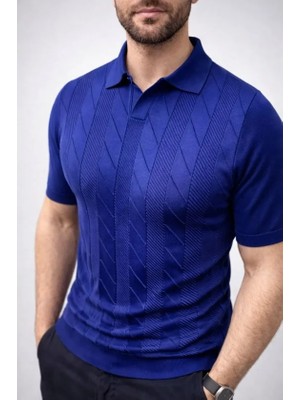 ModaSize Erkek Yazlık Triko Dokuma Tişört Kısa Kol Polo Yaka T-Shirt - Lacivert