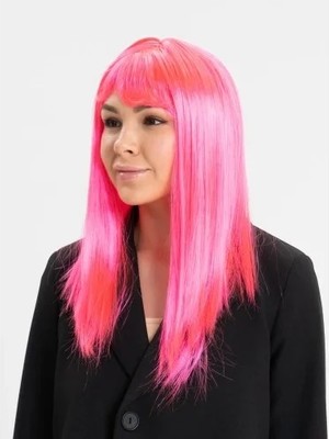 İlk El Grup Ieg™ Şeker Pembesi Koyu Pembe Renk Uzun Düz Parti Peruğu