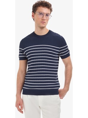 Pierre Cardin Erkek Lacivert Slim Fit Bisiklet Yaka Triko Tişört 50320788-VR033