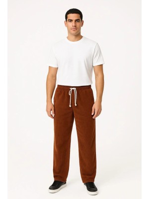 Modi Green Kadife Erkek Salaş Stil Kahverengi Fitilli Cepli Buggy Oversize Rahat Kalıp Pantolon