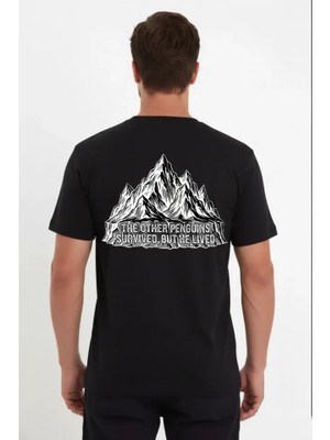 Modi Green Erkek Salaş Stil Siyah Nihilist Penguen Temalı Oversize Bisiklet Yaka Tişört