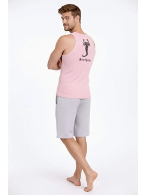 Modi Green Arka Baskılı Erkek Fit Duruş Pembe Fitilli Atlet Sıfır Yaka Slim Fit Spor Atlet