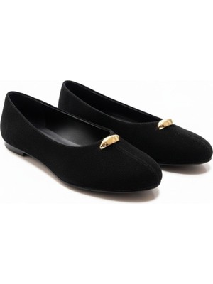 Ne&Ve Shoes Süet Gold Aksesuar Detaylı Kadın Günlük Babet