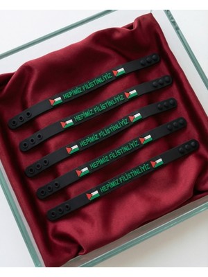 Zaytoon 5\'li Filistinli \"hepimiz Filistinliyiz\" Siyah Kokolu Lastik Ayarlanılabilir El Bileklik A300072-05
