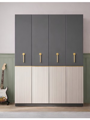 Noiss Home Decor Milas 4 Kapaklı Gardırop - Antrasit & Dor