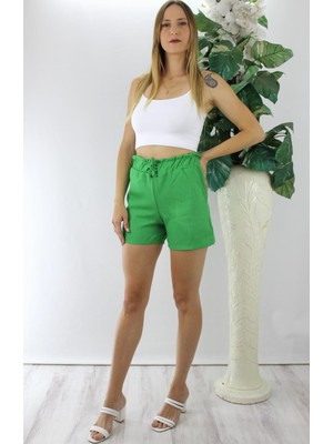 Modi Green Kadın Rahat Kullanım Keten Yeşil Şort