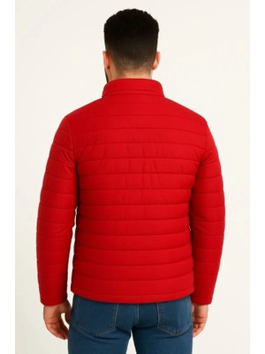 Modi Green Baskılı Erkek Modern Stil Kırmızı Mikro Su Itici Kapitone Astarlı Fermuarlı Bomber Mont