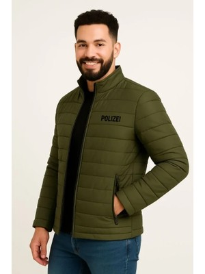 Modi Green Baskılı Erkek Modern Stil Haki Mikro Su Itici Kapitone Astarlı Fermuarlı Bomber Mont