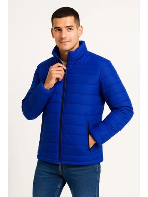 Modi Green Erkek Şehir Stili Saks Mavisi Bomber Mont – Su Itici Kumaş, Kapitone Astarlı, Fermuarlı, Kışlık Ceket