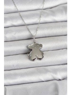 Pileli Store 316L Çelik Zincir Gümüş Renk Ayıcık Model Açılabilir Kadın Kolye - TJ-BKO11037