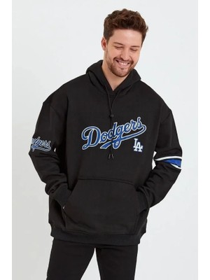 Modi Green Baskılı Erkek Sokak Stili Siyah Kapüşonlu Üç Iplik Oversize Sweatshirt