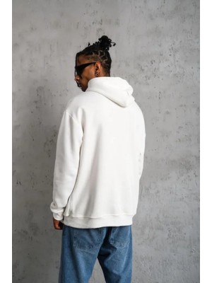 Modi Green Baskılı Erkek Sokak Stili Beyaz Dankes Kapüşonlu Sweat