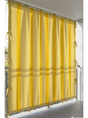 Ceylan Home Üstten Halkalı, 3 Tarafı Kuş Gözlü Bahçe Brandası | Balkon & Teras Perdesi | Sarı Ince