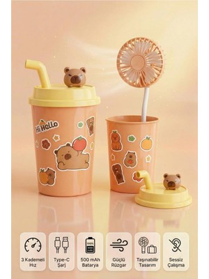 Dempower Şarjlı 3 Kademeli Bardak Tasarımlı Taşınabilir Mini Fan Sarı Renk
