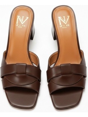 Ne&Ve Shoes Deri Çapraz Bantlı Kadın Topuklu Terlik