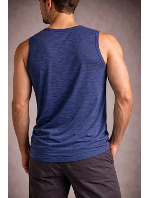 Modi Green Erkek Indigo Flamlı Kumaş Sıfır Kolsuz Basic Spor Üst, Günlük ve Fitness Kullanımına Uygun Atlet