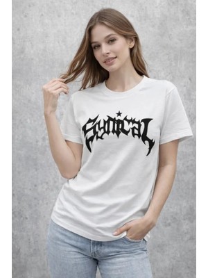 Modi Green Baskılı Kadın Beyaz Bisiklet Yaka Ön Kısa Kollu Streetwear Günlük Basic Pamuklu Tişört