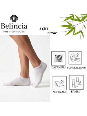 Belincia Bambu Kadın Sneaker BEYAZ Çorap Dikişsiz Koku Karşıtı 3'lü Paket