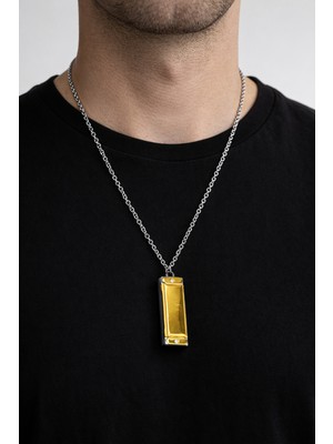 Herşey Nota Unisex Metal Mızıka Kolye Altın Siyah 60 cm Zincir Sesli Tasarım