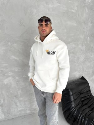 Modi Green Kadın Günlük Stil Beyaz Kışlık Üç Iplik Kapüşonlu Sweatshirt